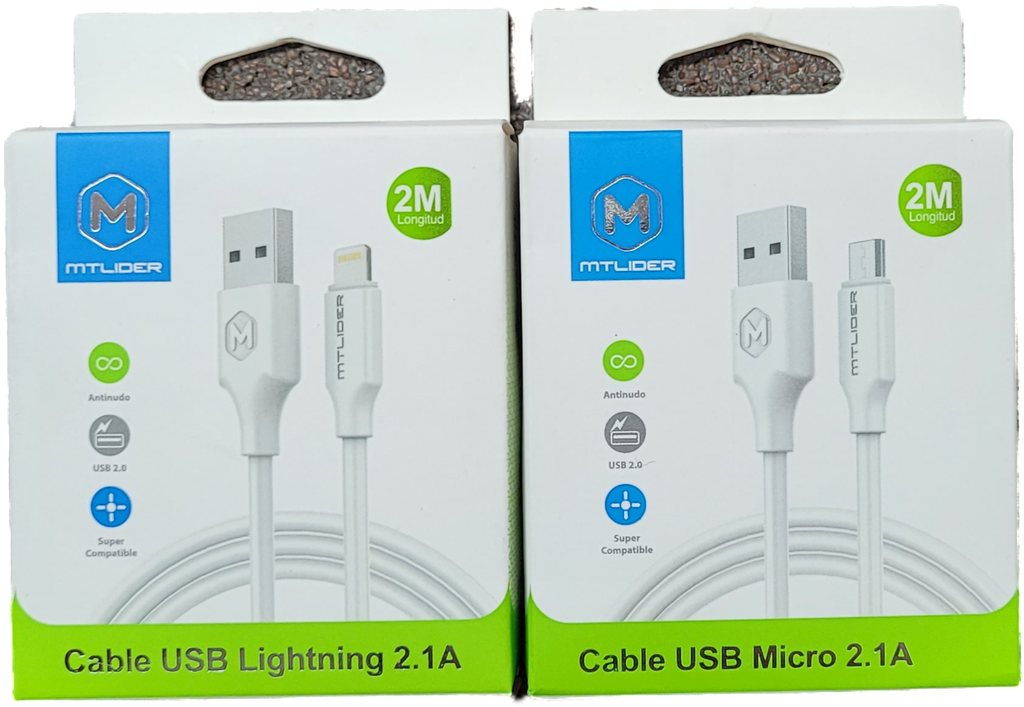 [cargador cable clavija usb iphone tipo c lightning] CABLE USB 2 METROS MT LIDER